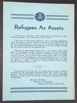 Cat.No: 352004 Refugees as Assets. Emily Greene Balch