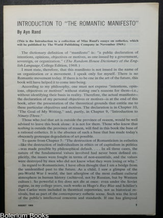 Cat.No: 352085 Introduction to "The Romantic Manifesto". Ayn Rand