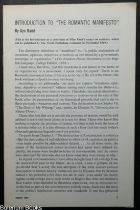 Cat.No: 352085 Introduction to "The Romantic Manifesto". Ayn Rand