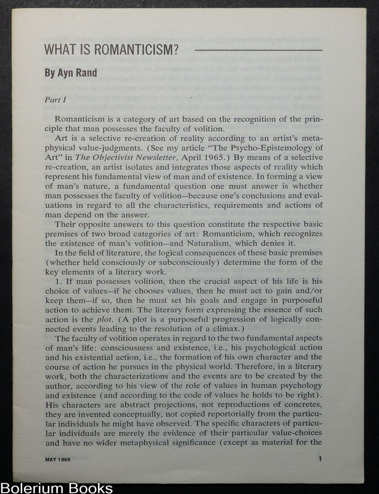 Cat.No: 352086 What is romanticism? (Parts I-III). Ayn Rand.
