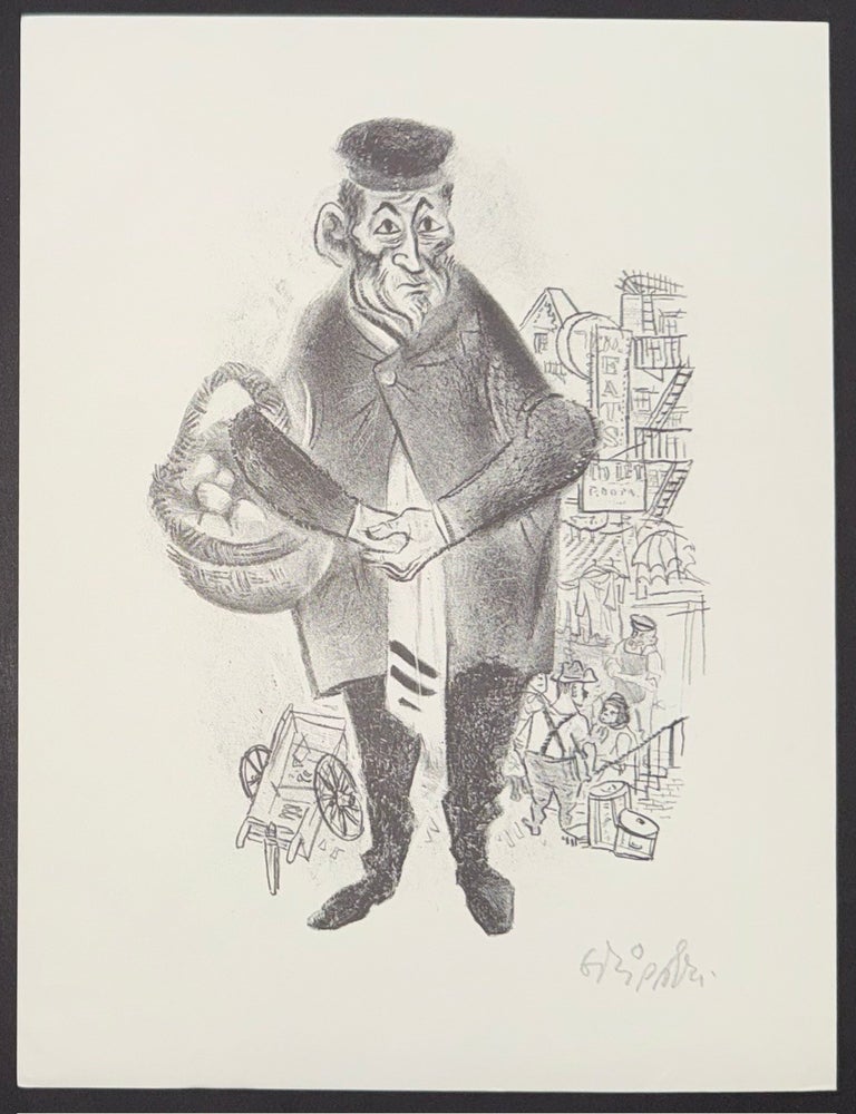 Cat.No: 352226 [Signed lithograph of a man in a Jewish neighborhood]. William Gropper.