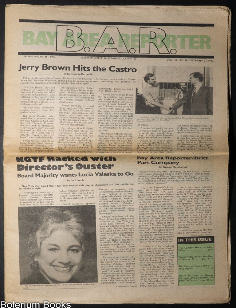 Cat.No: 352557 B.A.R. Bay Area Reporter: vol. 12, #38, Sept. 23, 1982. Paul F. Lorch.