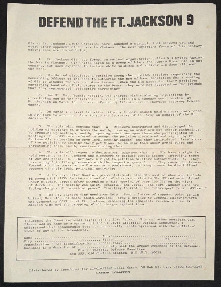 Cat.No: 352575 Defend the Ft. Jackson 9 [handbill]