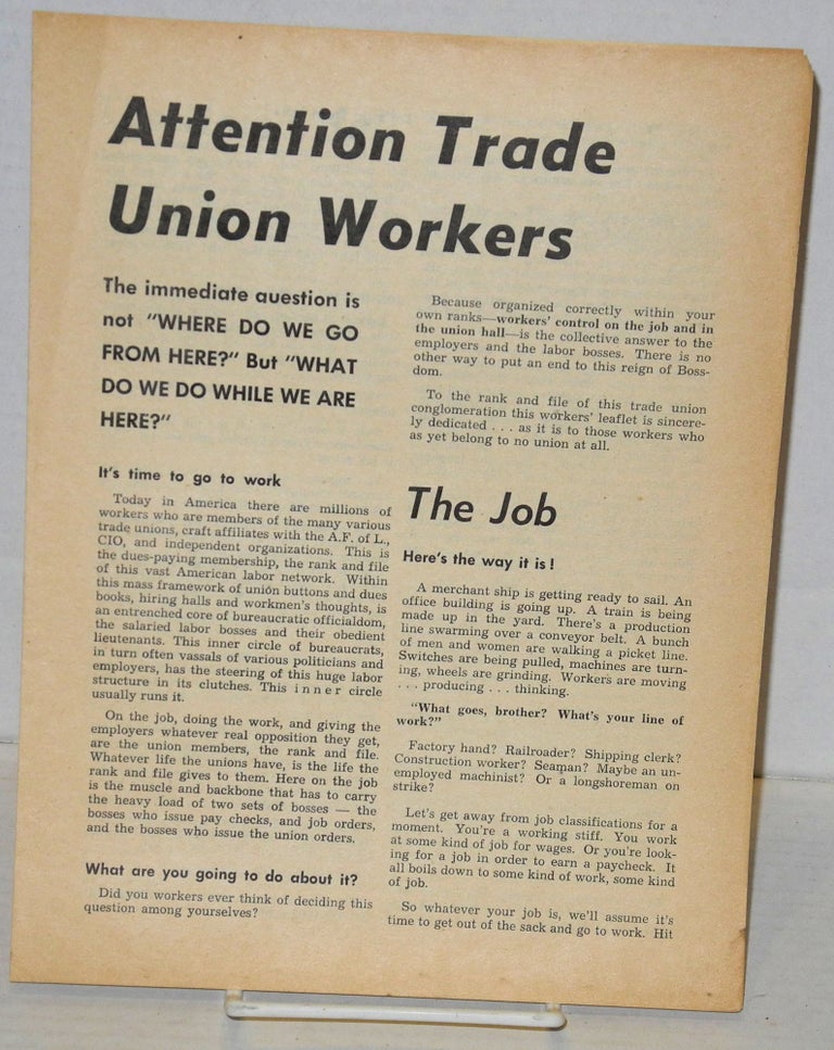 Cat.No: 36037 Attention Trade Union Workers. Industrial Workers of the World.