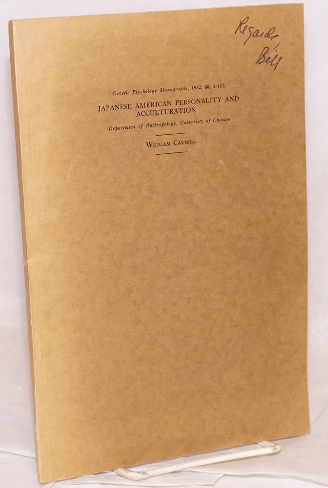 Cat.No: 40945 Japanese American personality and acculturation. William Caudill.