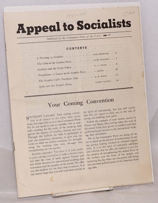 Cat.No: 41853 Appeal to Socialists. USA Communist Party