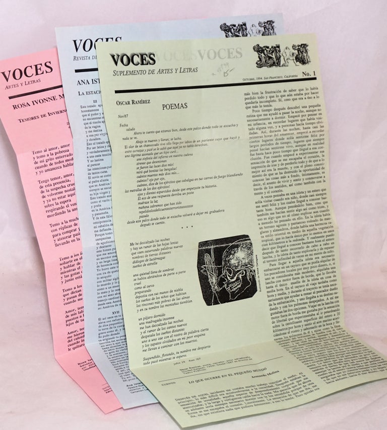 Cat.No: 48839 Voces; suplemento de artes y letras, nos. 1-3, Octubre-Deciembe, 1994. Armando Molina, Ana Istaru Oscar Ramírez, Rosa Ivonne Melgar.