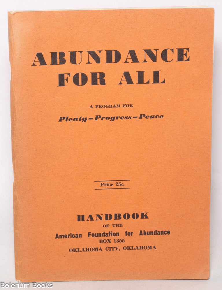 Cat.No: 5406 Abundance for all. A program to provide plenty for all