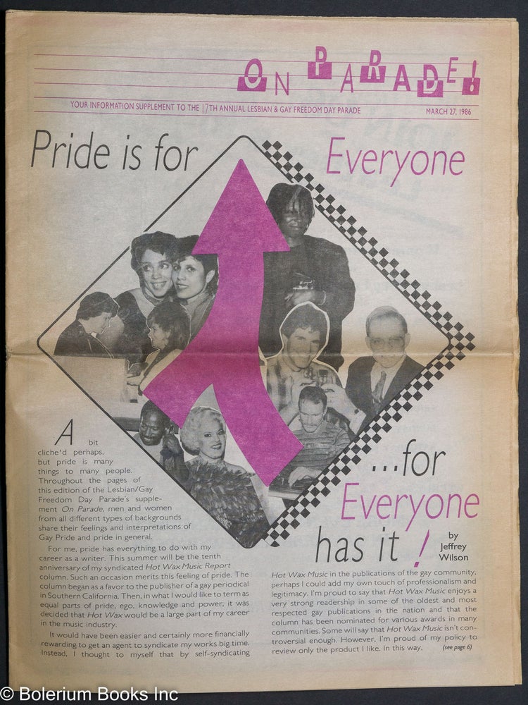 Cat.No: 54277 On Parade! your information supplement to the 17th annual the Lesbian & Gay Freedom Day Parade March 27, 1986