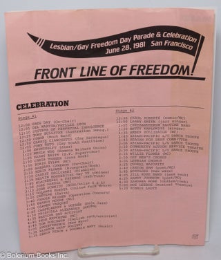 Cat.No: 57198 Front Line of Freedom! [handbill] Lesbian/Gay Freedom Day Parade &...