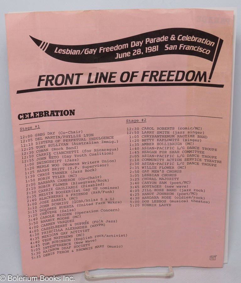 Cat.No: 57198 Front Line of Freedom! [handbill] Lesbian/Gay Freedom Day Parade &