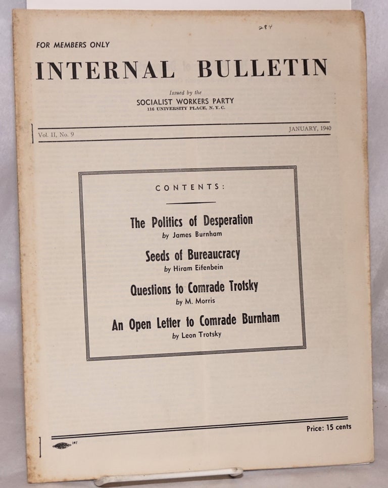 Cat.No: 59473 Internal bulletin, vol. 2, no. 9. January, 1940. Socialist Workers Party.