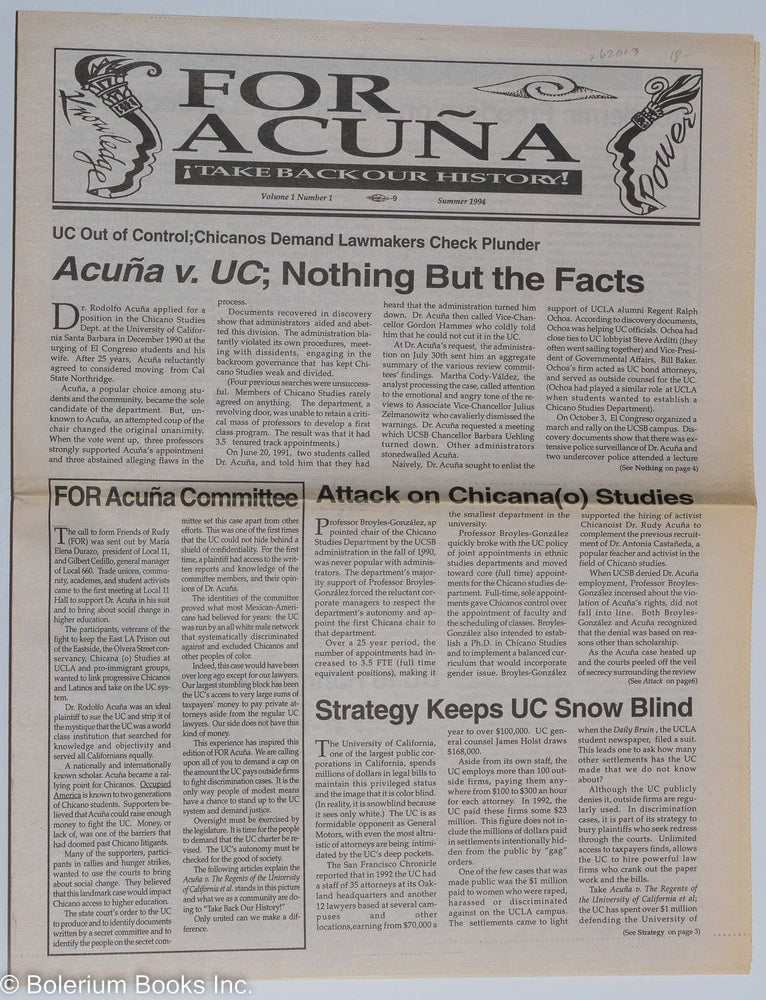 Cat.No: 62013 For Acuña: ¡Take back our history!, vol. 1, #1, Summer 1994; Acuna vs UC