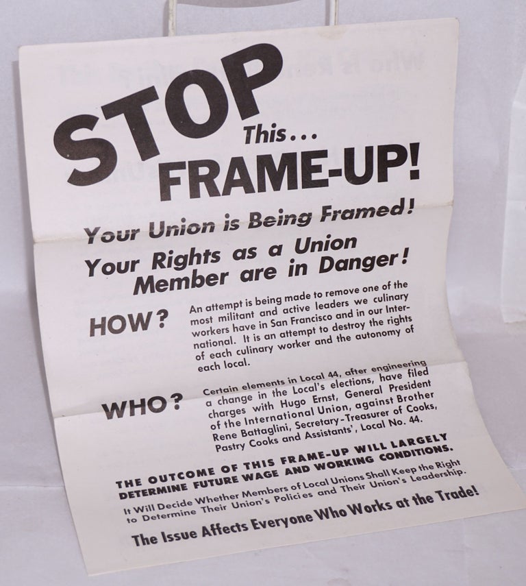 Cat.No: 62801 Stop this frame-up! Your union is being framed! Your rights as a union member are in danger! Rene Battaglini.