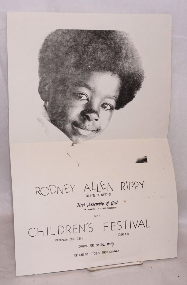 Cat.No: 63653 Rodney Allen Rippy will be the guest of First Assembly of God ... for a children's festival, September 7th, 1975. Rodney Allen Rippy.