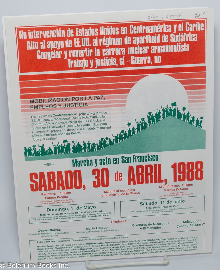 Cat.No: 67745 No intervención de Estados Unidos en Centroamérica y el Caribe [handbill] marcha y acto en San Francisco, Sabado, 30 de Abril, 1988