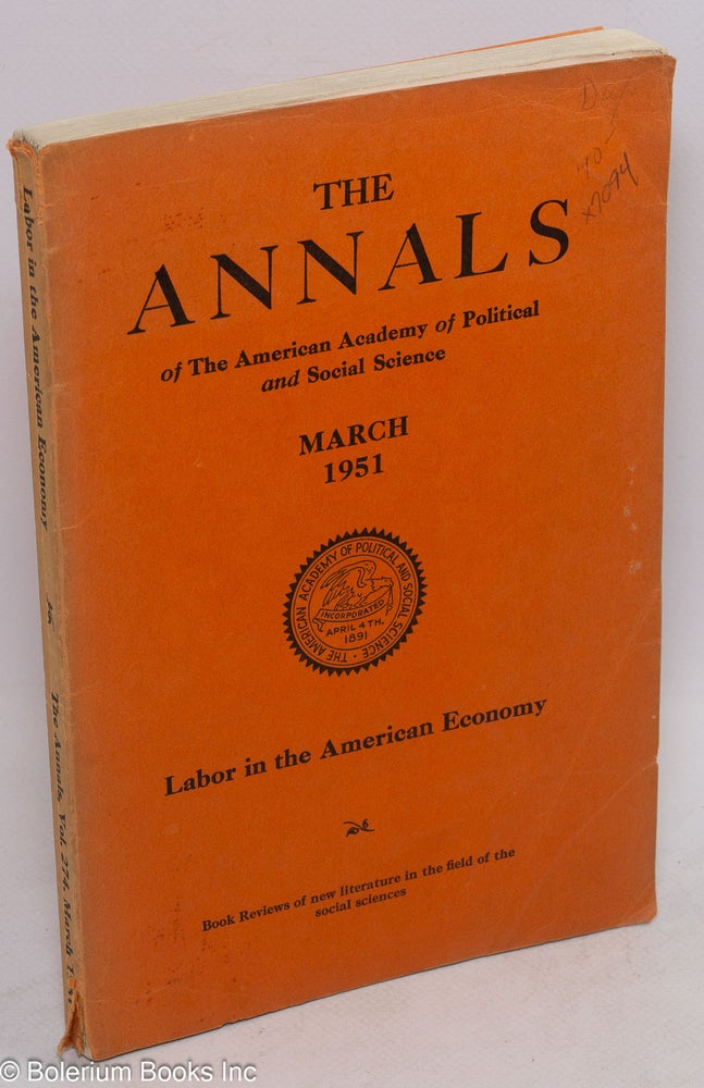 Cat.No: 7094 Labor in the American economy. Gordon S. Watkins, ed.