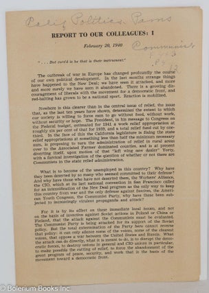 Cat.No: 75983 Report to our colleagues: I. February 20, 1940. Communist Party of...