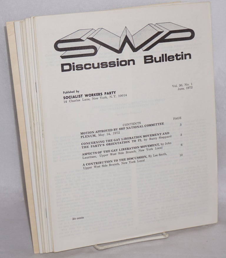 Cat.No: 77017 SWP Discussion Bulletin, vol. 30, no. 1 to 9, June, 1972 to September 1972. [complete run for this volume]. Socialist Workers Party.