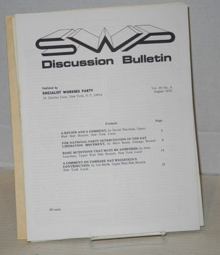SWP Discussion Bulletin, vol. 30, no. 1 to 9, June, 1972 to September 1972. [complete run for this volume]