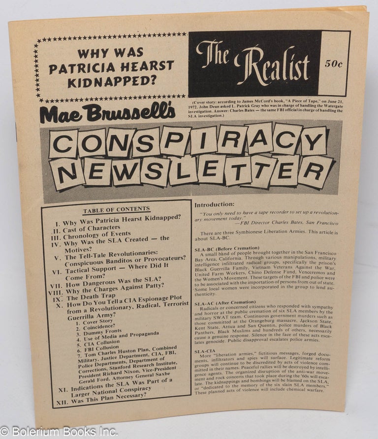 Cat.No: 85030 The Realist [no.98]; Why was Patricia Hearst kidnapped? Mae Brussell's conspiracy newsletter [complete Realist issue]. Paul Krassner.