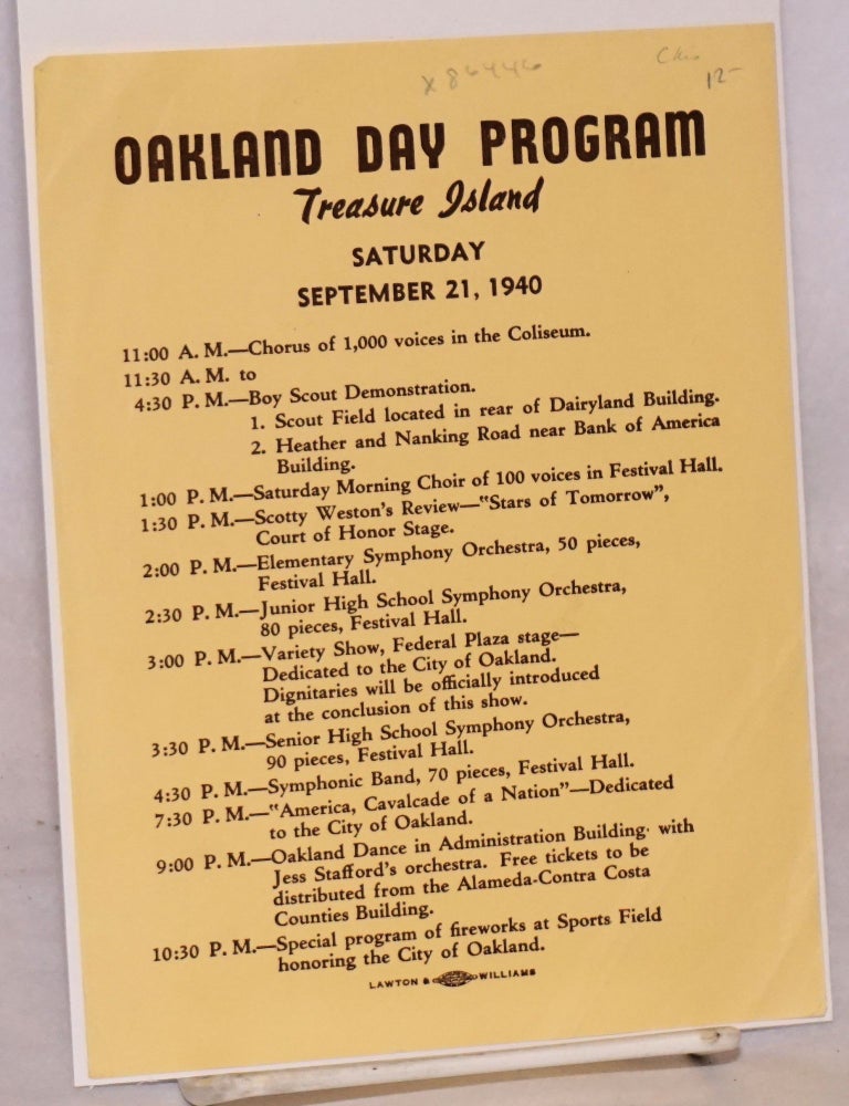 Cat.No: 86446 Oakland Day Program: Treasure Island, Saturday September 21, 1940 [leaflet]