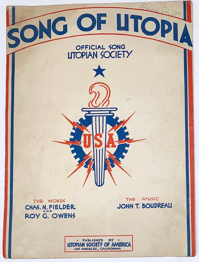 Cat.No: 8853 Song of Utopia. Offical song, Utopian Society. Charles N. Fielder, Roy G. Owens, John T. Boudreau.