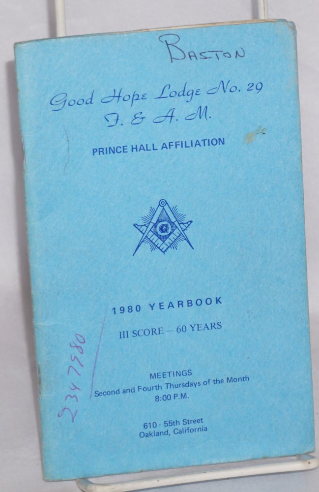Cat.No: 93033 Good Hope Lodge no. 29, F. & A. M., 1980 yearbook. Prince Hall.