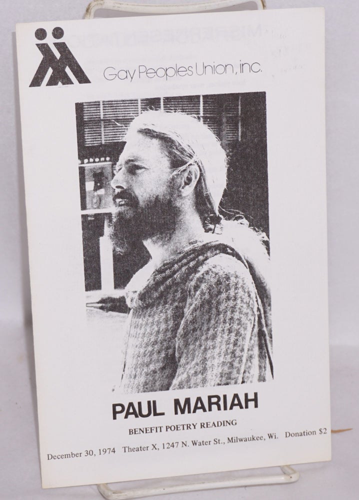 Cat.No: 94140 Paul Mariah; benefit poetry reading, December 30, 1974, Theater X, ... Milwaukee, WI. Paul Mariah.
