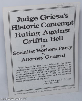 Cat.No: 94875 Judge Griesa's historic contempt ruling against Griffin Bell in Socialist...