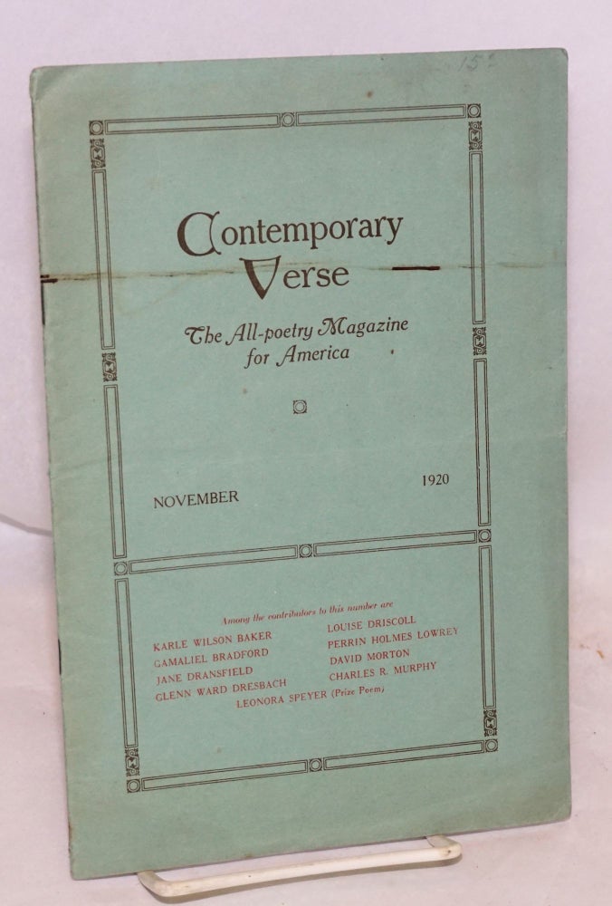 Cat.No: 96658 Contemporary verse: all-poetry magazine for America: volume ix, number 11, November 1920. Charles Wharton Stork.
