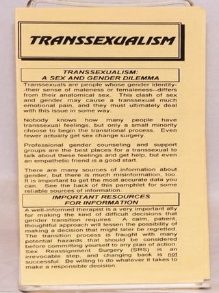 Cat.No: 99189 Transsexualism [brochure
